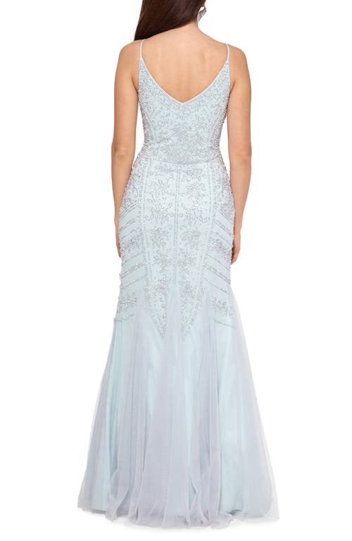 Shop Xscape Evenings Embellished Tulle Gown In Grey/blue