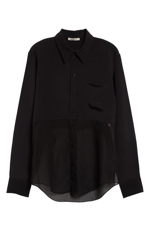 Mixed Media Button-Up Shirt in Black/Black