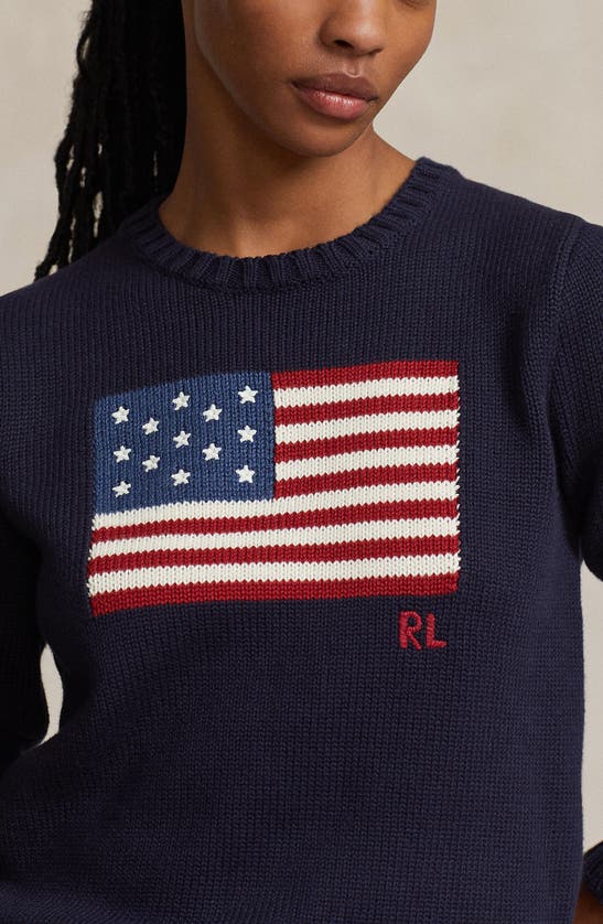 Shop Polo Ralph Lauren Flag Crewneck Sweater In Navy