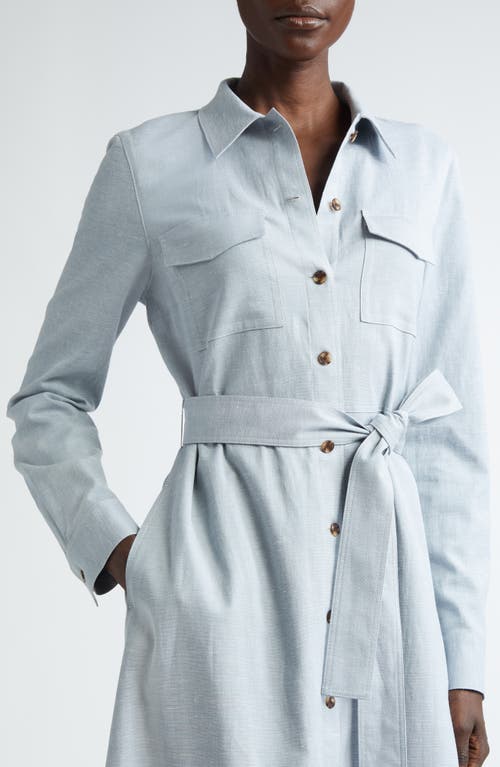 Shop Lafayette 148 New York Sonny Belted Long Sleeve Midi Shirtdress In Atlas Melange