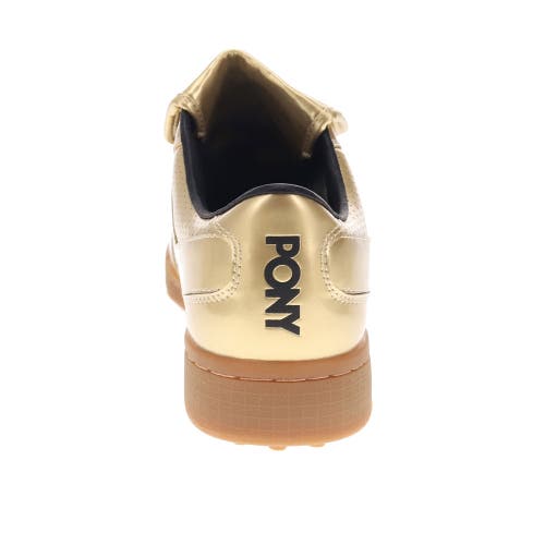 Pony Mens Linebacker Metallic Genuine Leather Premium Lace Up Athletic Sneaker Shoe In Gold Metallic