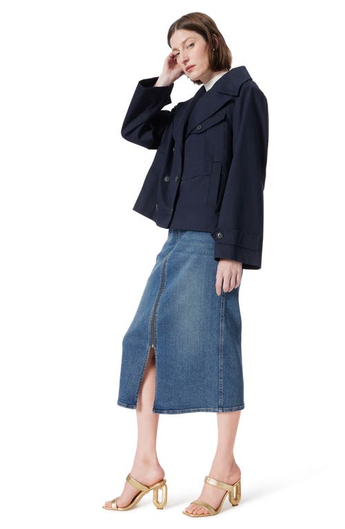 Do By Dee Ocleppo Mixed Media Short Trench Coat In New Navy