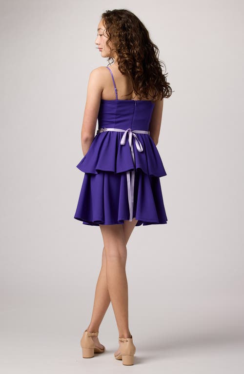 Shop Un Deux Trois Kids' Tiered Embellished Crepe Dress In Purple