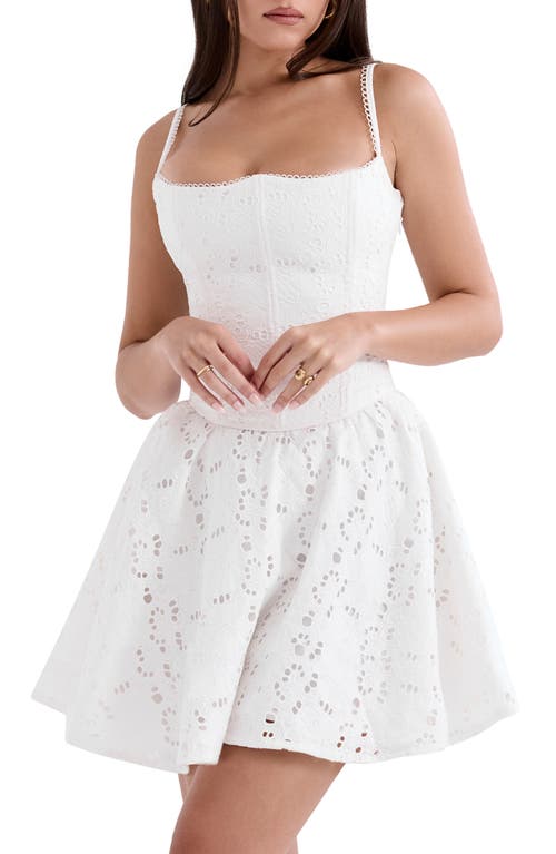 House Of Cb Elara Lace Back Broderie Anglais Minidress In Cloud Dancer