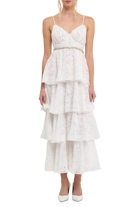 Free The Roses Floral Jacquard Tiered Maxi Dress In White | ModeSens