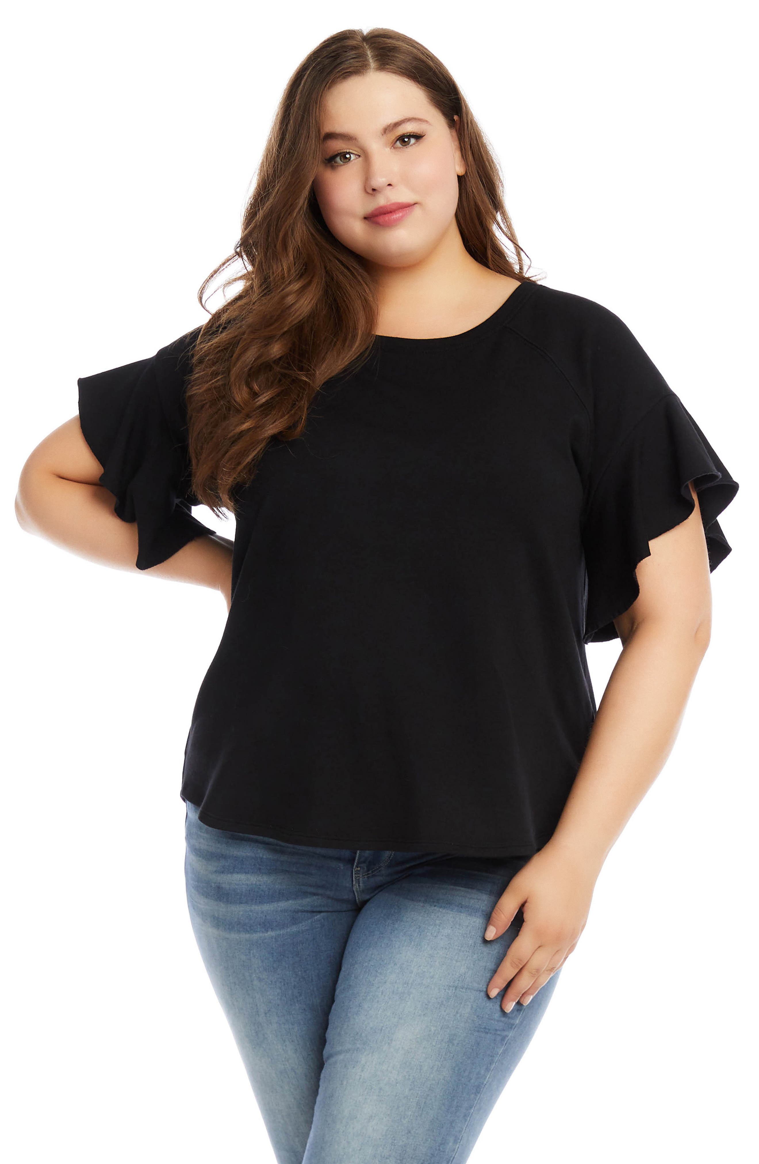 Karen Kane Ruffle Sleeve Fleece Top 