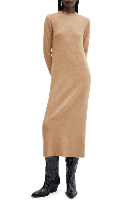 MANGO Perkins Funnel Neck Long Sleeve Sweater Dress Medium Brown at Nordstrom,