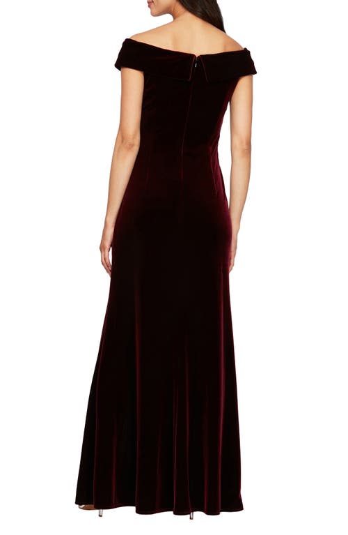Alex Evenings Embellished Off The Shoulder Velvet Gown In Wine