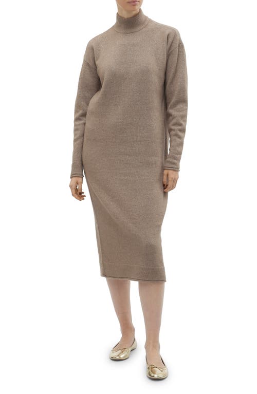 Kaden Long Sleeve Mock Neck Sweater Dress in Brown Lentil Detail Melange