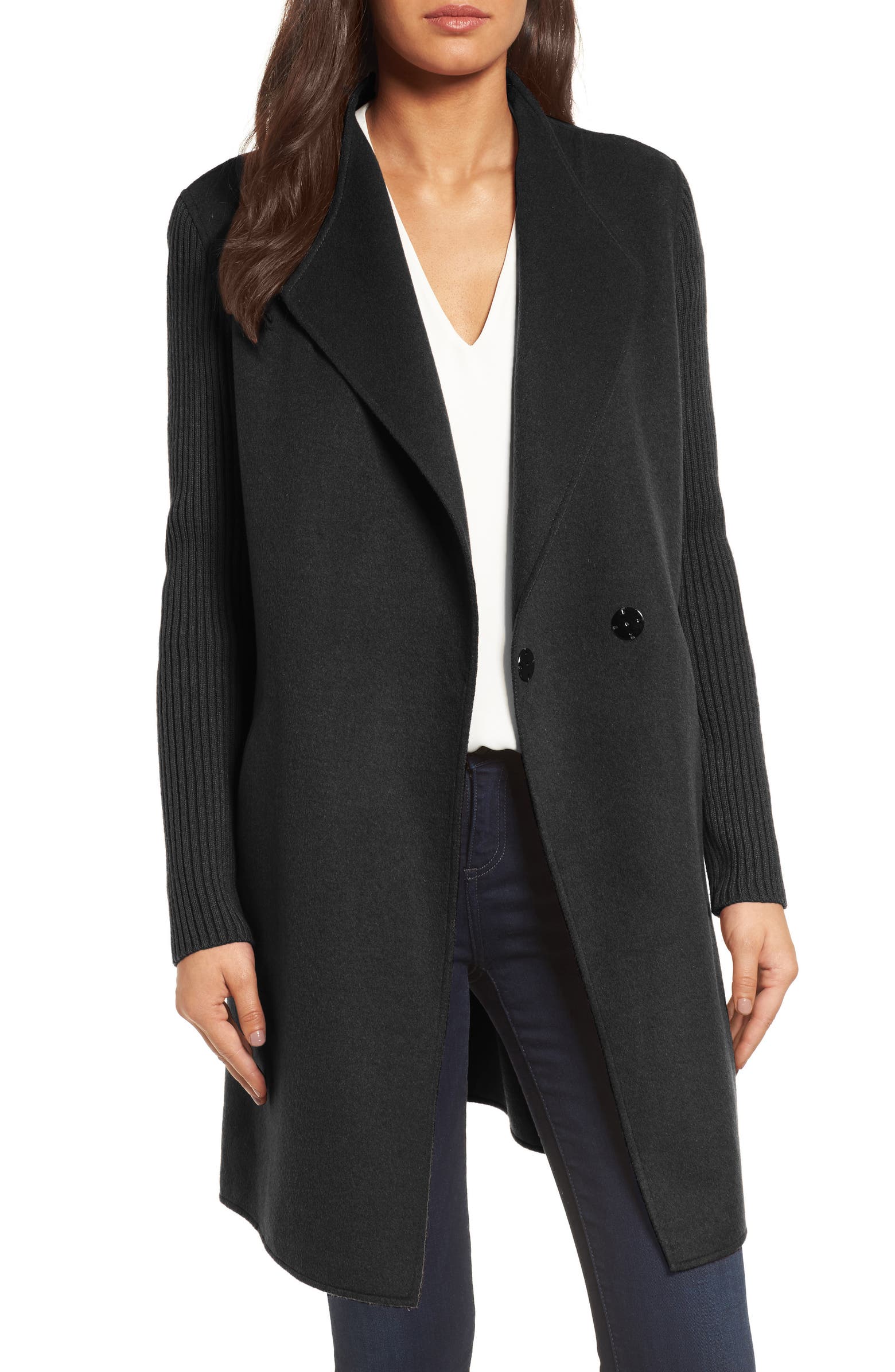 Kenneth Cole New York Knit Sleeve Wool Blend Coat | Nordstrom
