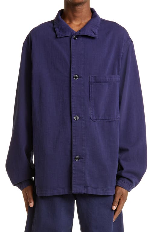 Lemaire Stand Collar Denim Overshirt in Ink Blue Bl780