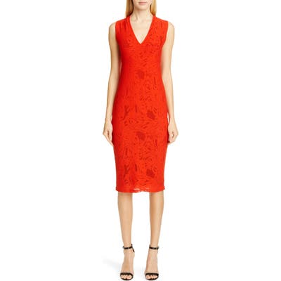 Fuzzi Lace V-Neck Midi Dress, Red
