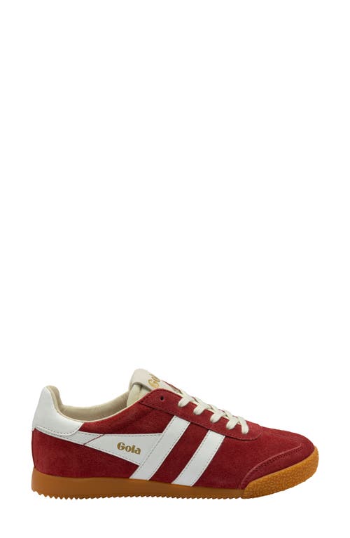 Gola Elan Deep Red Color Block Suede Leather Sneakers In Deep Red/white