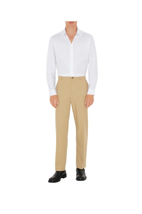 Burberry Logo-embroidered Cotton Chino Trousers In Flax