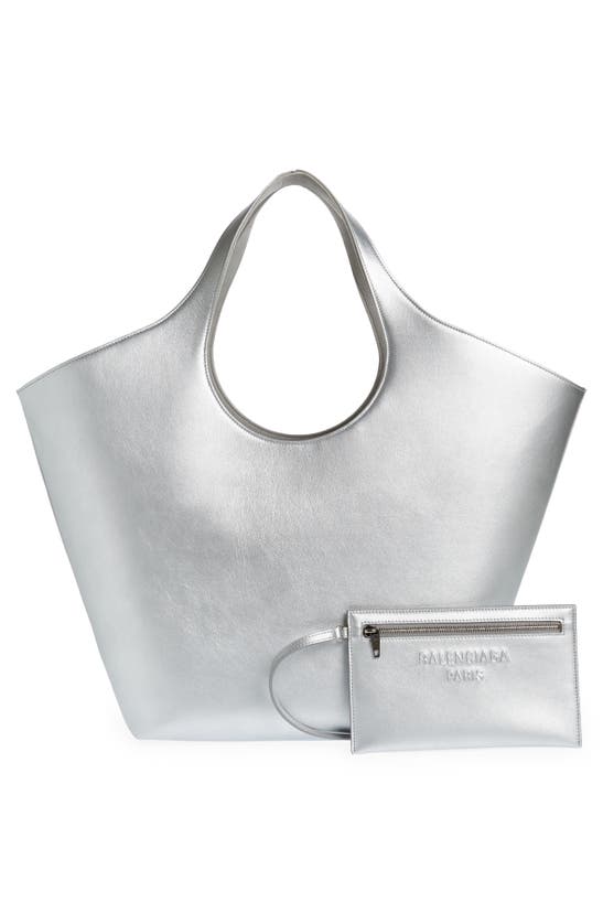 Shop Balenciaga Medium Mary-kate Metallic Leather Tote In Silver