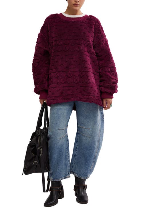 Shop Free People Oversize Faux Fur Sweatshirt In Berry Combo