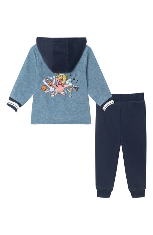 Shop Andy & Evan Spongebob Embroidered Button Hoodie & Joggers Set In Navy