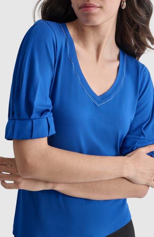 Shop Dkny Pleat Sleeve Jersey Top In Lapis Blue