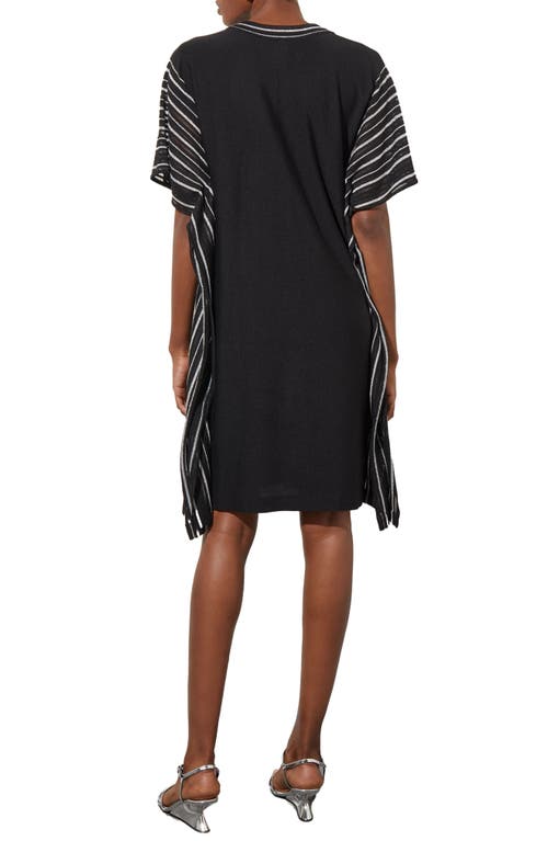 Shop Ming Wang Shimmer Stripe Knit Dress In Black/silver