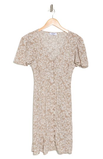 Blu Pepper Ditsy Floral Button-up Dress In Taupe