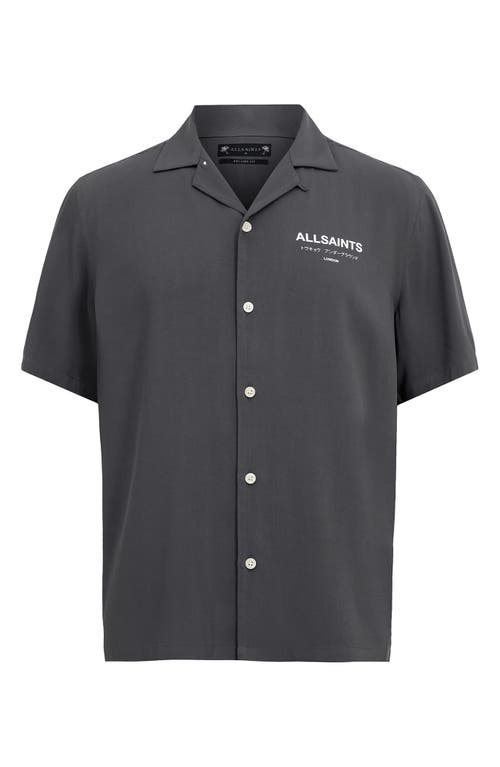 Shop Allsaints Underground Logo Graphic Camp Shirt In Jackson Blue