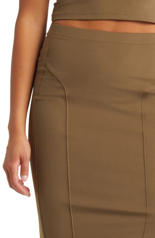 Open Edit High Waist Midi Skirt In Brown Teak