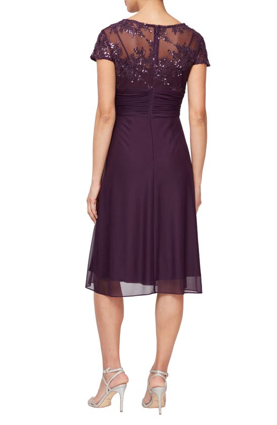 Shop Alex Evenings Sequin Embroidery Empire Cocktail Dress In Eggplant