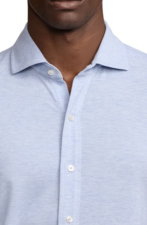 Shop Ralph Lauren Purple Label Heathered Cotton Piqué Button-up Shirt In Soft Blue Melange