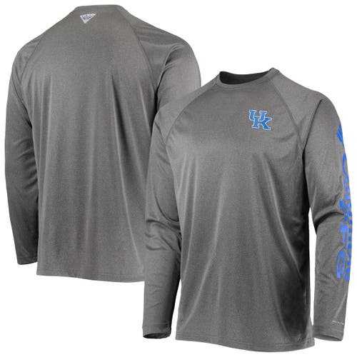 Men's Columbia Heathered Charcoal Kentucky Wildcats PFG Terminal Tackle Raglan Omni-Shade Long Sleeve T-Shirt in Heather Charcoal