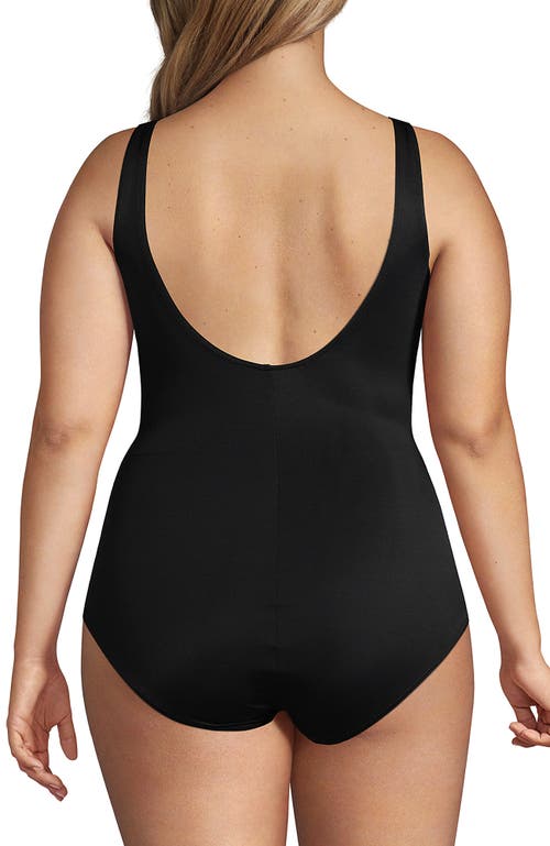 Shop Lands' End Plus Size Slendersuit Tummy Control Chlorine Resistant Wrap One Piece Swimsuit In Black