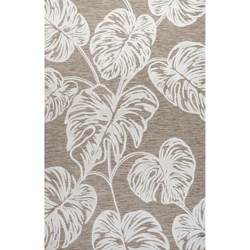 Jonathan Y Tobago High-low Two-tone Monstera Leaf Indoor/outdoor Area Rug In Brown/ivory