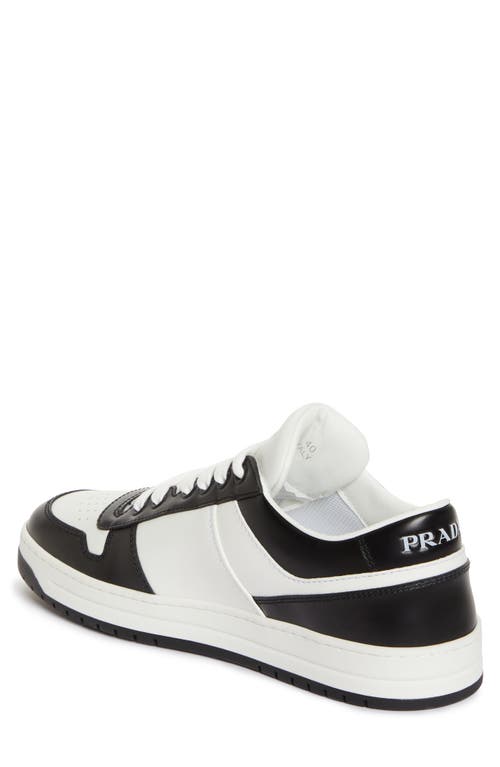 Prada Downtown Sneaker Aus Perforiertem Leder In Bianco/nero