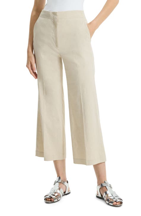 Theory Womens Spotted Stretch Wide Leg Pleated Elastic Waist Pants