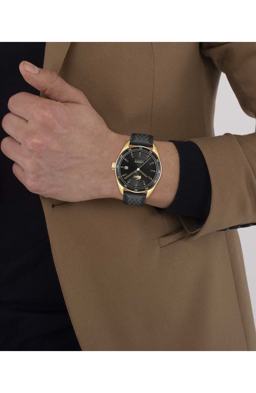 Lacoste Men's Boston Automatique Black Leather Strap Watch 40mm In Black