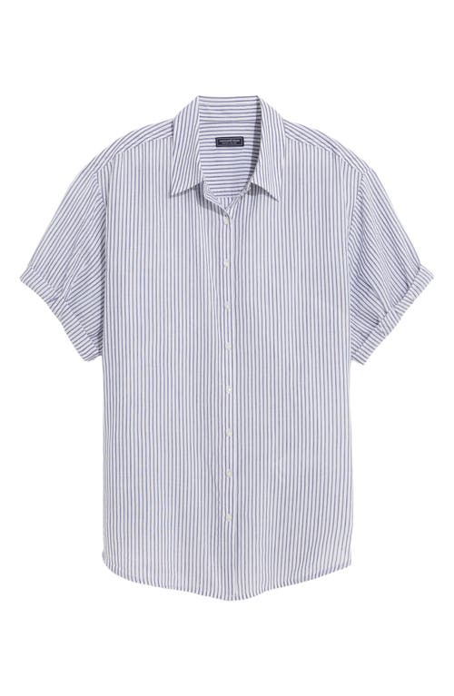 Vineyard Vines Short Sleeve Cotton Blend Button-up Shirt In Stripe - White/navy