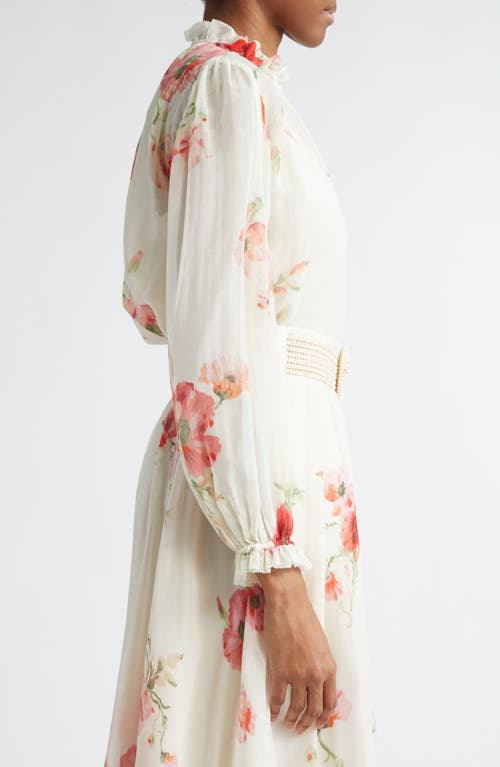 Shop Zimmermann Lightburst Floral Billowy Cotton & Silk Top In Cream/red Floral