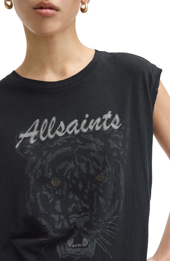 Shop Allsaints Hunter Brooke Cap Sleeve Graphic T-shirt In Washed Black