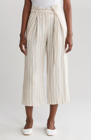 Shop Elie Elie Tahari Stripe Wide Leg Linen Blend Pants In Flax/ivory Stripe