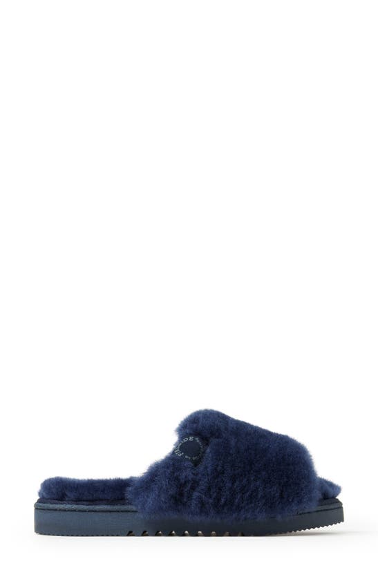 Fireside By Dearfoams Sydney Water Resistant Genuine Shearling Scuff Slipper In Navy