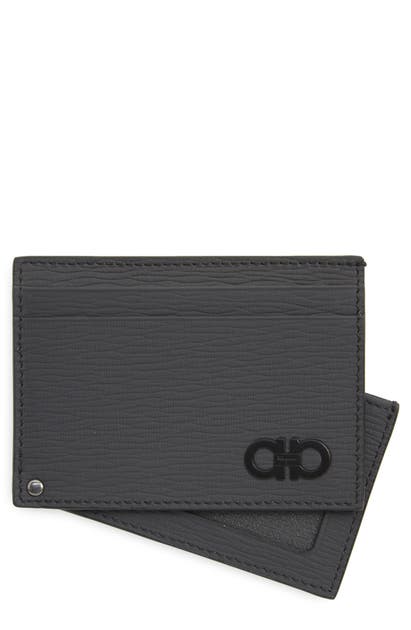Click to view more detailed imagery on our partner's website Salvatore Ferragamo Leather Card Case - Grey In Lead Grey