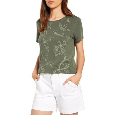 Lucky Brand Floral Applique Crewneck Tee, Green