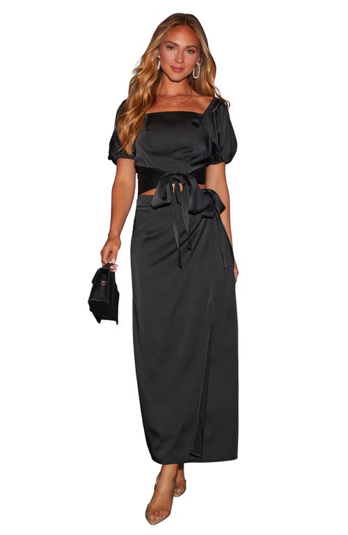 VICI COLLECTION VICI COLLECTION BRAELYN CONVERTIBLE SHOULDER PUFF SLEEVE SATIN CROP TOP