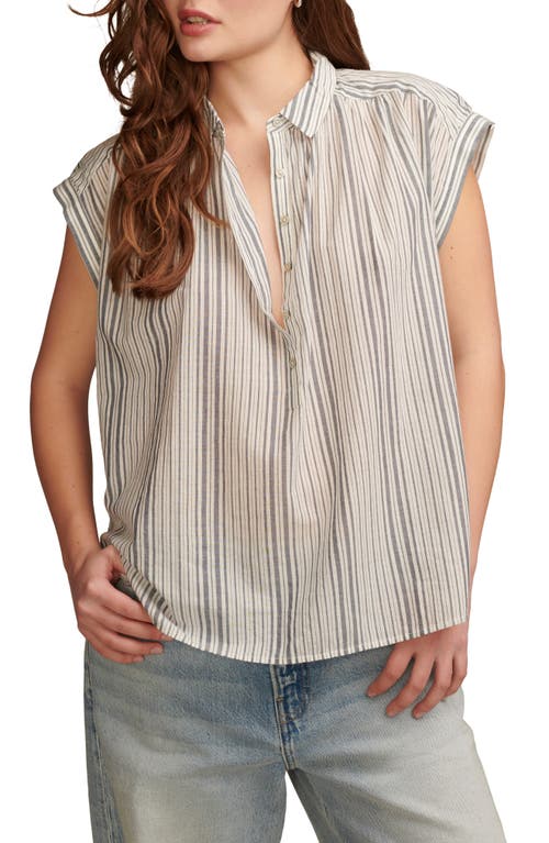 Lucky Brand Stripe Popover Top Natural/Blue at Nordstrom,