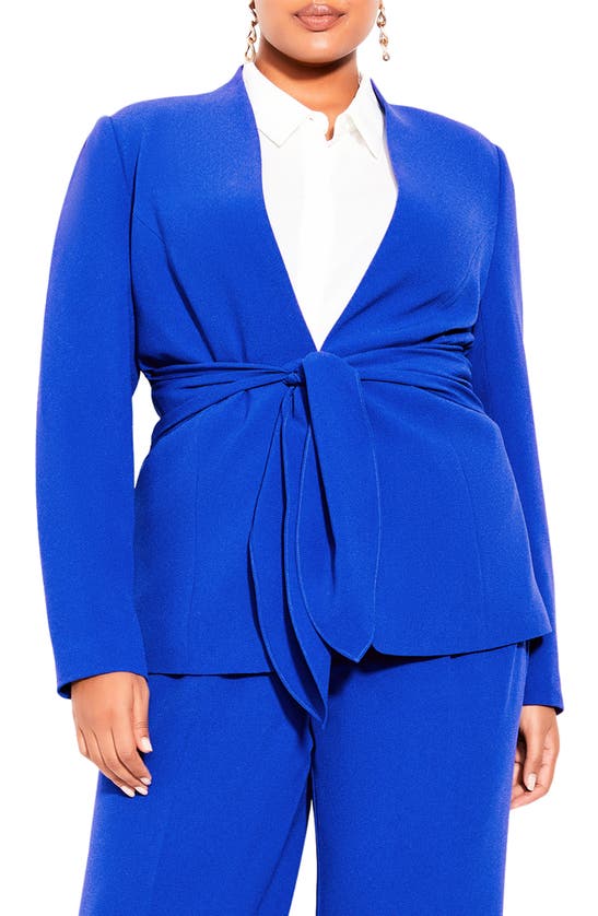 City Chic Elegance Tie Front Blazer In Cobalt