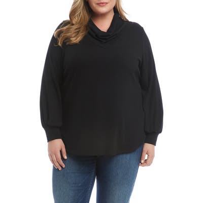 Plus Size Karen Kane Cowl Neck Blouson Sleeve Sweater, Black