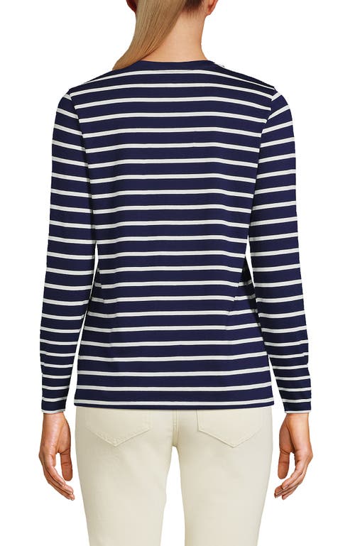 Lands' End Relaxed Supima Cotton Long Sleeve V-neck T-shirt In Deep Sea Navy Breton Stripe