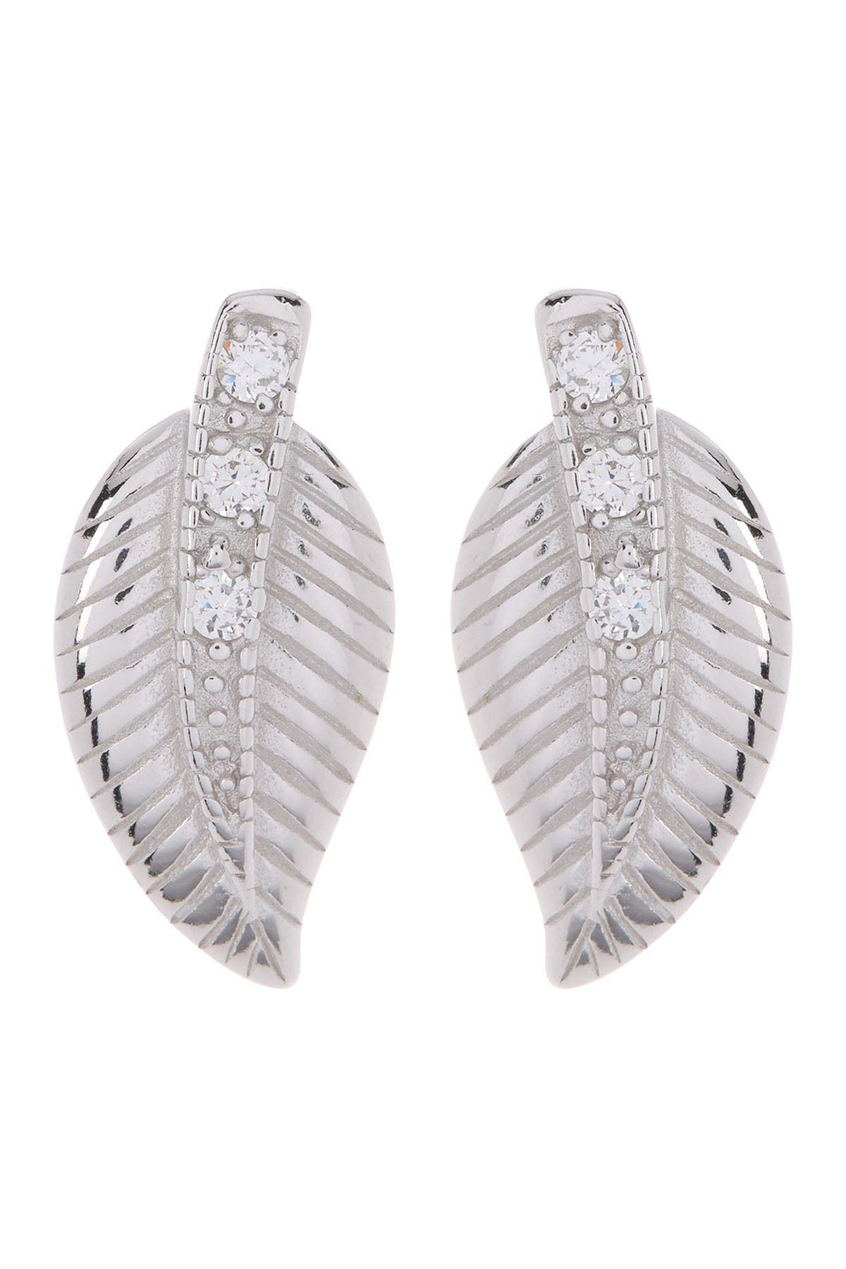 Best Silver Inc. Sterling Silver Crystal Leaf Stud Earrings In White