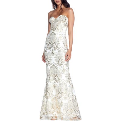 Dress The Population Nicolette Sequin Strapless Trumpet Gown, Ivory