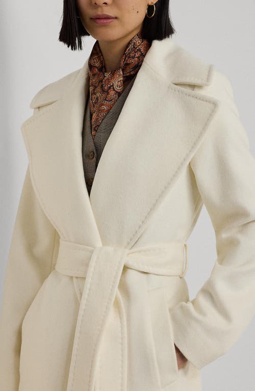 Ralph Lauren Lauren  Belted Wool Blend Wrap Coat In Moda Cream