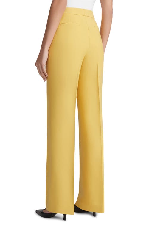 Shop Lafayette 148 New York Gates Wool & Silk Crepe Straight Leg Trousers In Canary Yellow